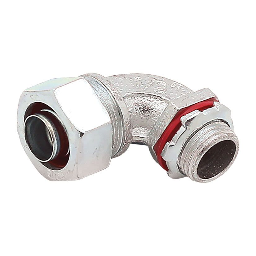 Steel City LT938-SC Non-Insulated Liquid Tight Conduit Connector, 3/8 in Trade, 90 deg, Malleable Iron, Zinc Plated